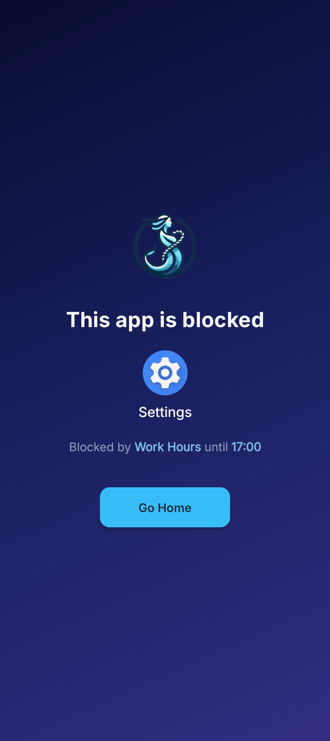 A phone screen reading: this app is blocked, until 17:00