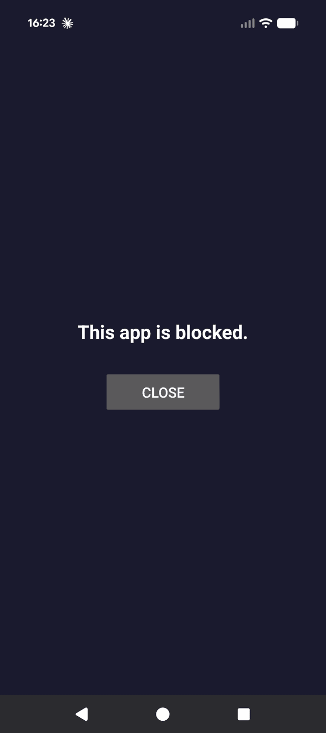 TiedSiren blocked screen showing 'This app is blocked'